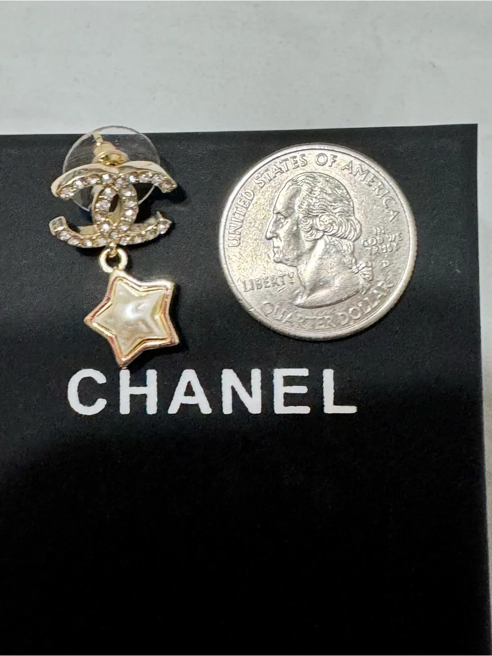 CHANEL CC Star Drop Earrings with Crystals and Pearl
